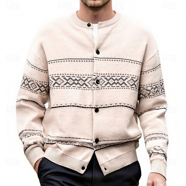 Men's Geometric Pattern Button-Down Holiday Knit Cardigan
