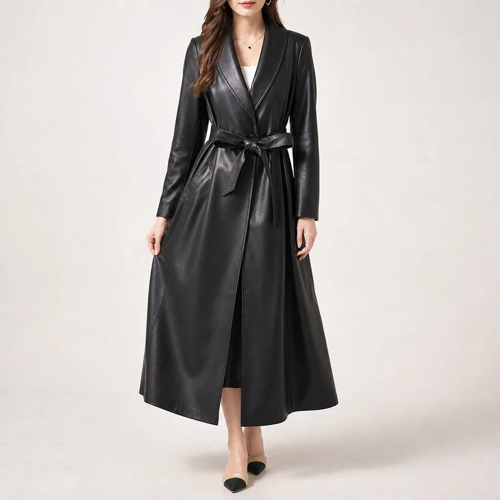 Winter Trench Coat Women Belted Floor Length Coat