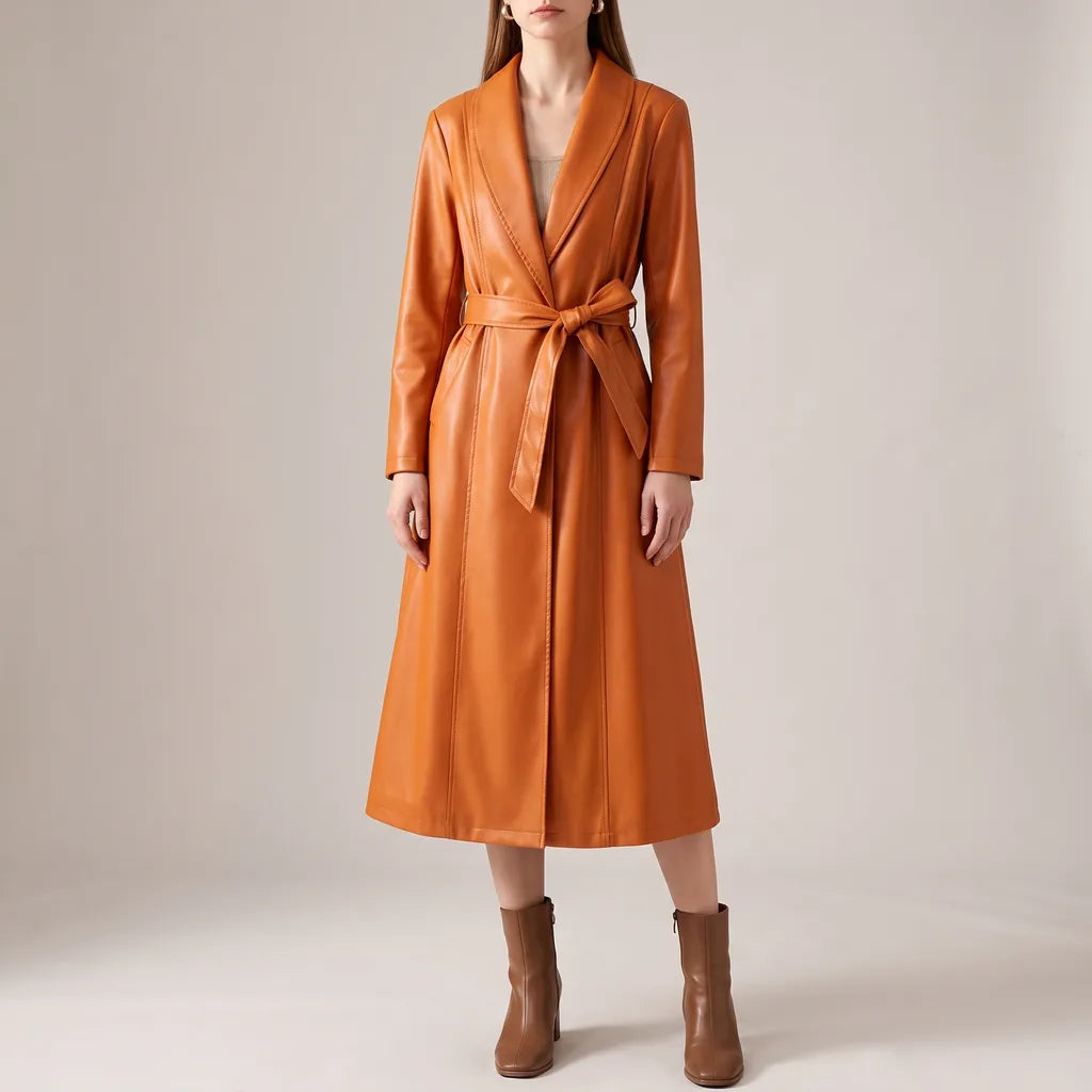 Winter Trench Coat Women Belted Floor Length Coat