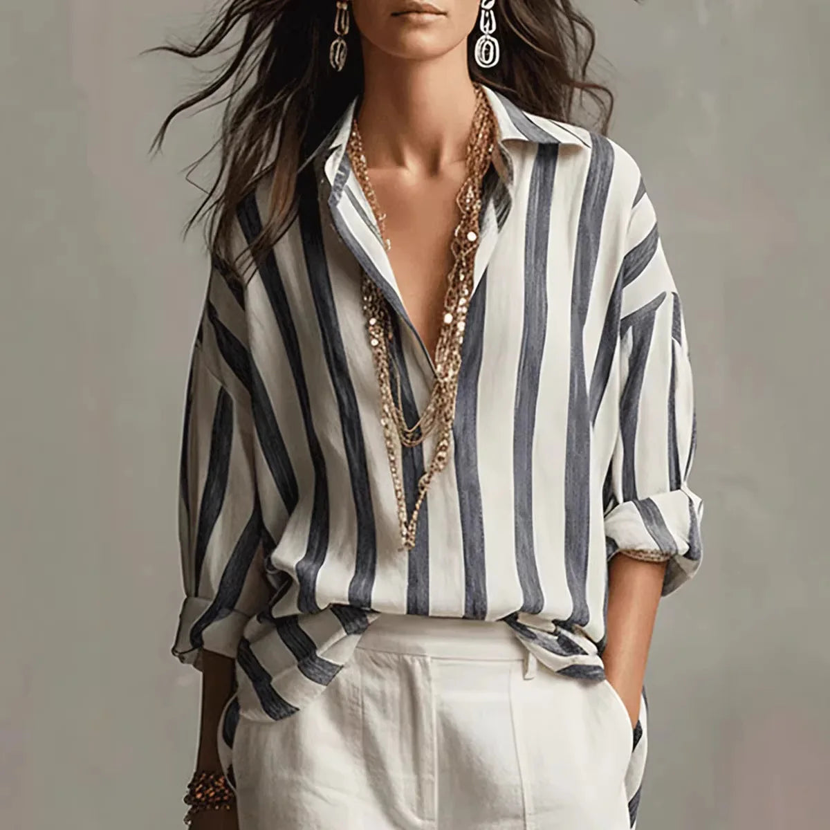 Juliette | Women's Striped Long Sleeve Button Down Shirt