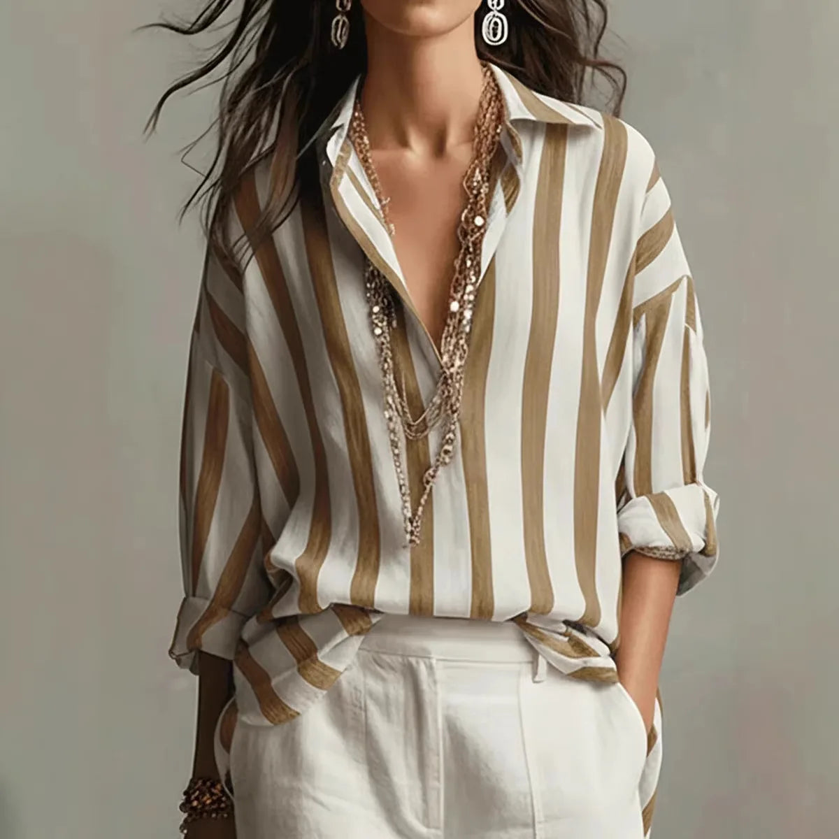 Juliette | Women's Striped Long Sleeve Button Down Shirt
