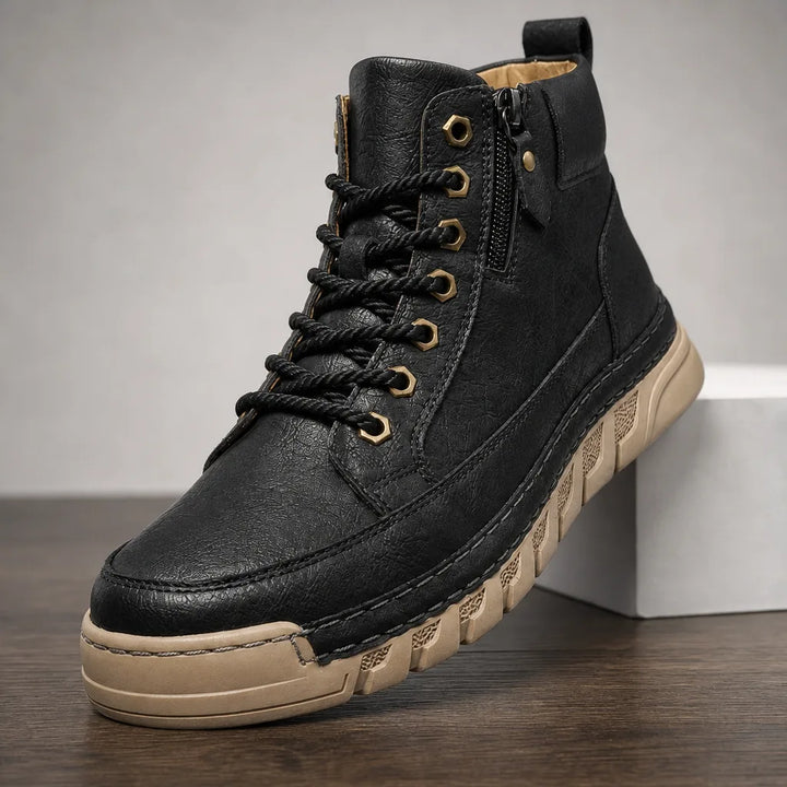 Men's Leather Hiking Boots - Fall Elevated Platform Ankle Boot