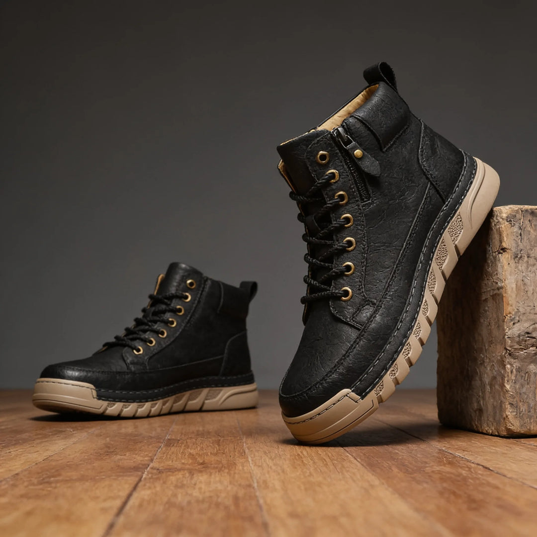 Men's Leather Hiking Boots - Fall Elevated Platform Ankle Boot