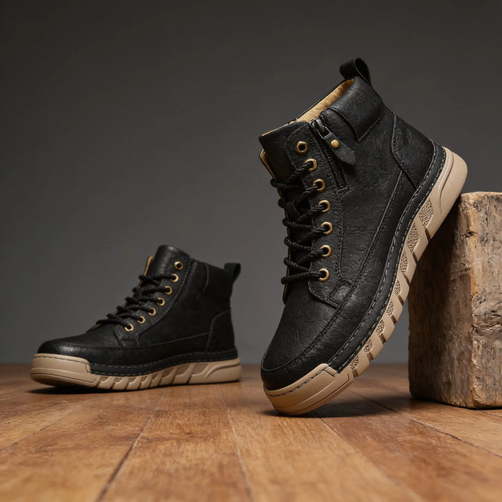 Men's Leather Hiking Boots - Fall Elevated Platform Ankle Boot