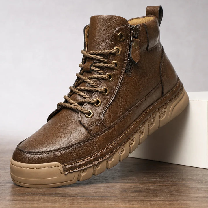 Men's Leather Hiking Boots - Fall Elevated Platform Ankle Boot