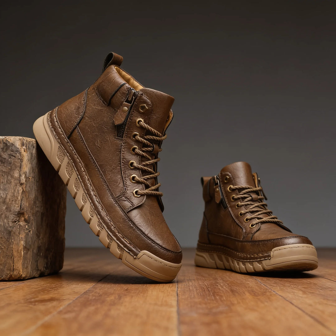 Men's Leather Hiking Boots - Fall Elevated Platform Ankle Boot