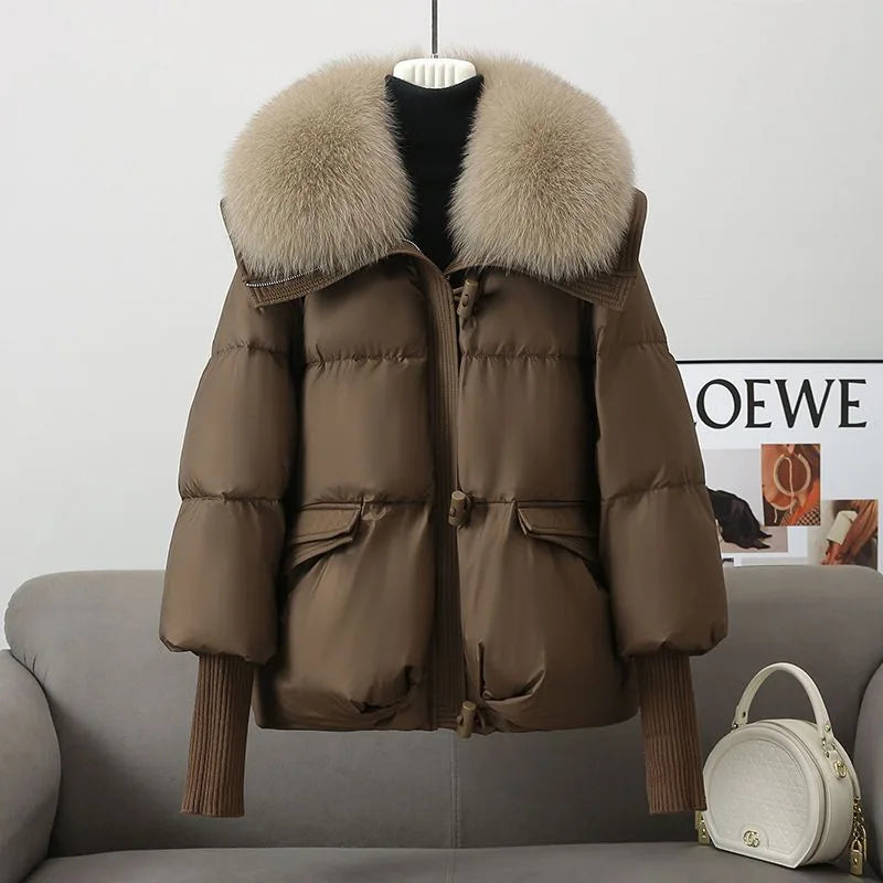 Winter Puffer Jacket Women Drawstring Waist Padded Zip Coat