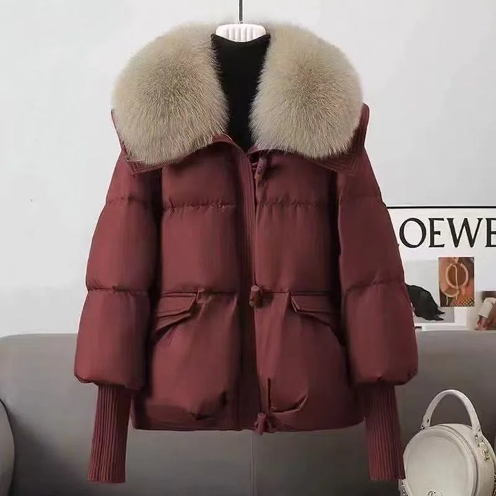 Winter Puffer Jacket Women Drawstring Waist Padded Zip Coat