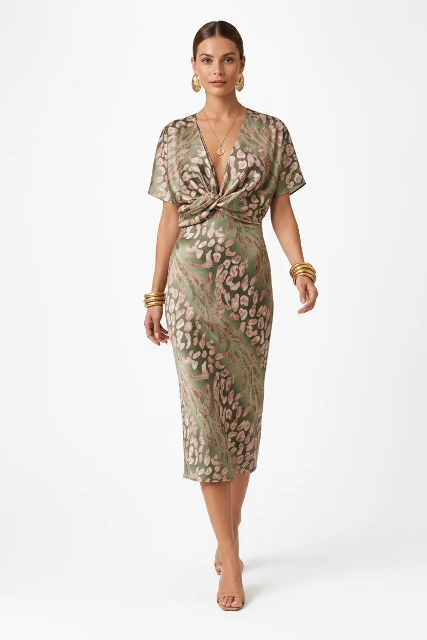 Klea Satin Twist Midi Dress Elite