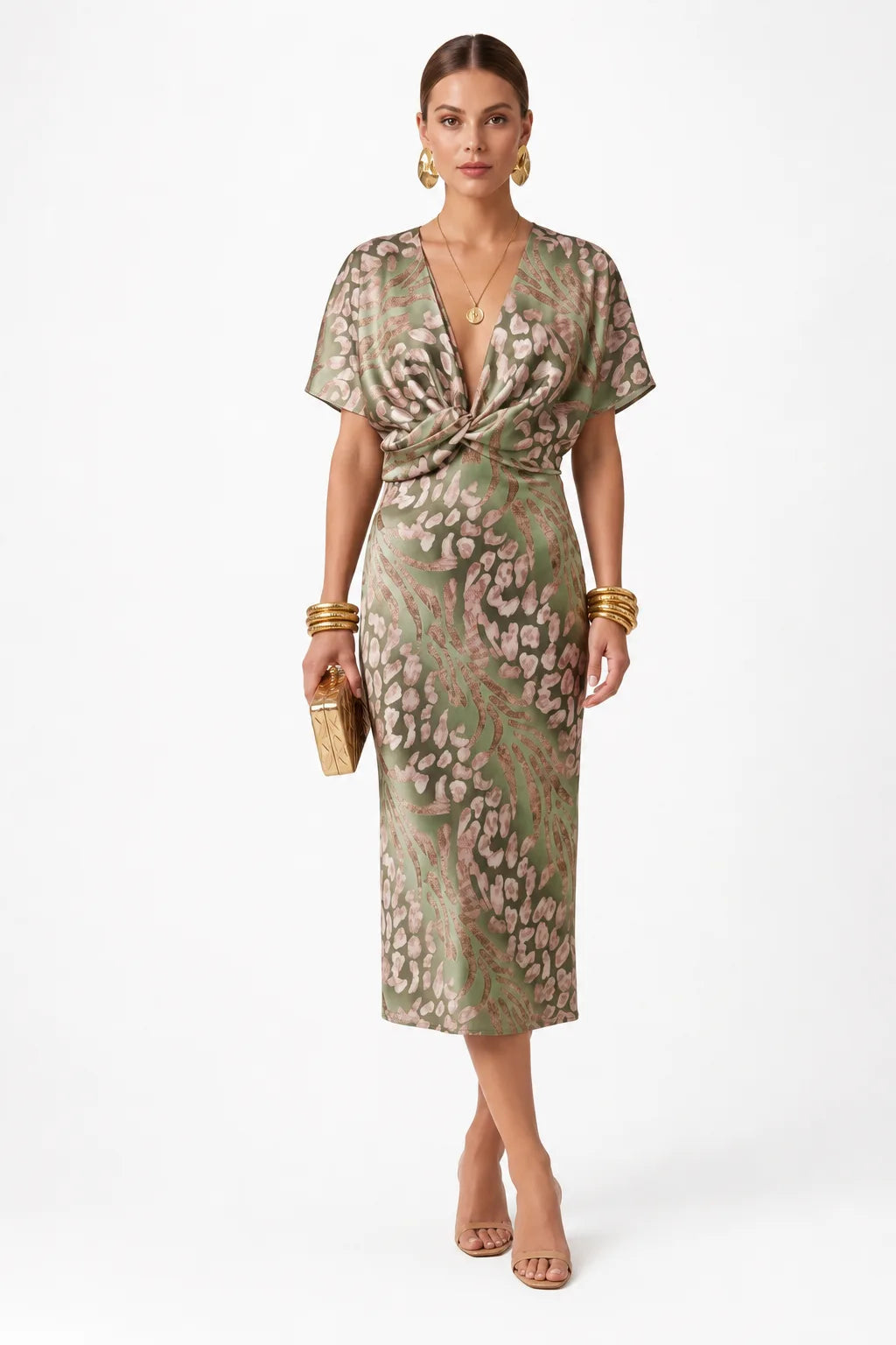 Klea Satin Twist Midi Dress Elite