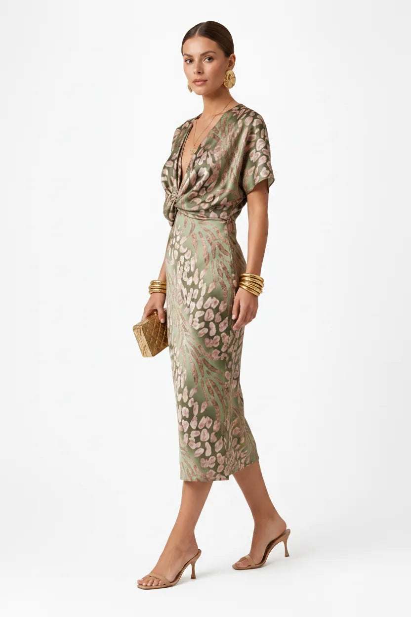 Klea Satin Twist Midi Dress Elite