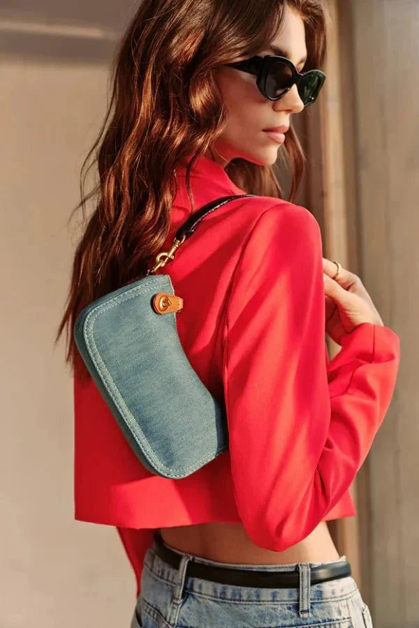 Adel Crescent Bag - Denim & PU Leather Shoulder Bag