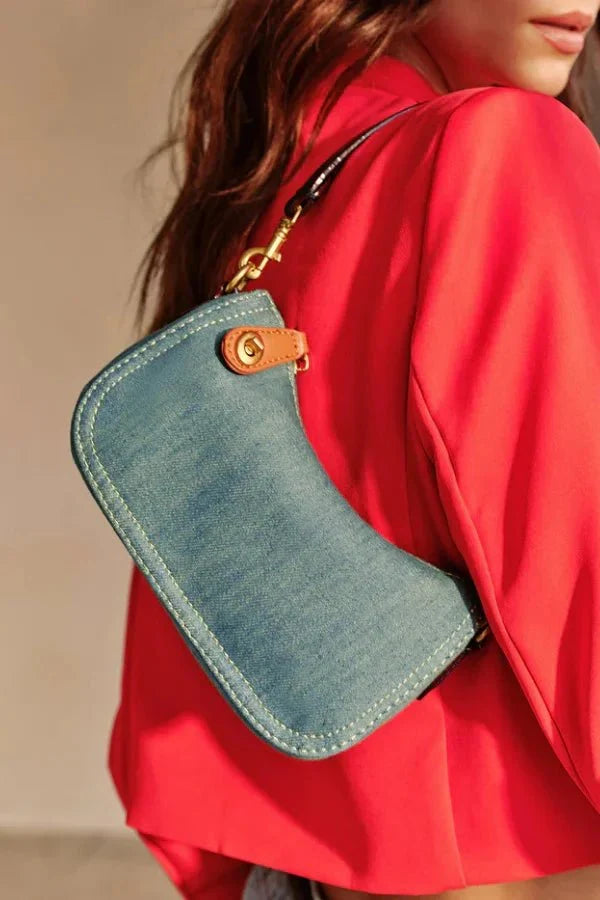 Adel Crescent Bag - Denim & PU Leather Shoulder Bag