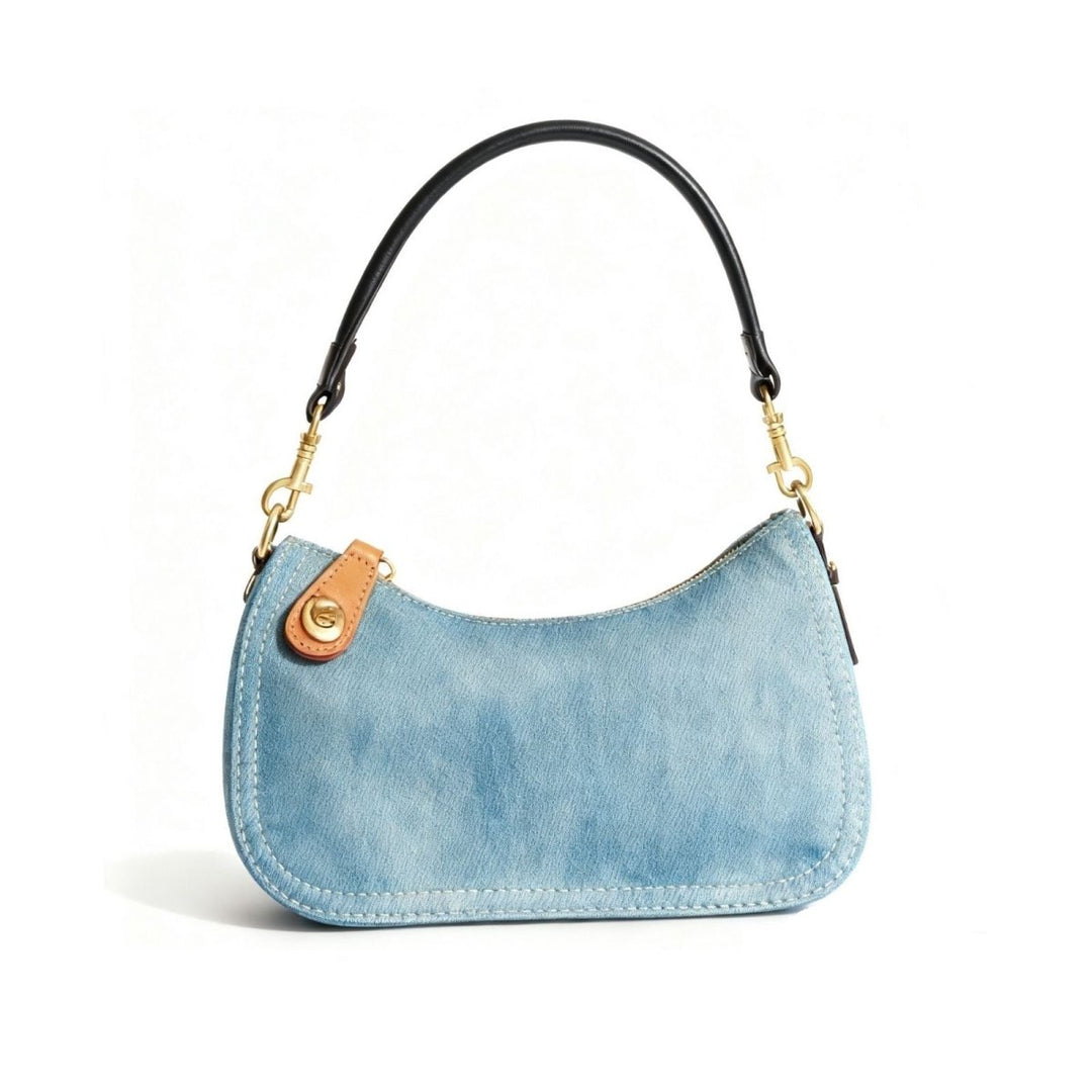 Adel Crescent Bag - Denim & PU Leather Shoulder Bag
