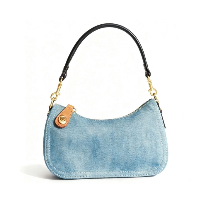 Adel Crescent Bag - Denim & PU Leather Shoulder Bag