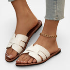 Leather Women's Sandals Open Toe Comfort Flat