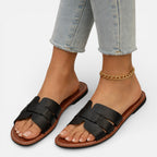 Leather Women's Sandals Open Toe Comfort Flat