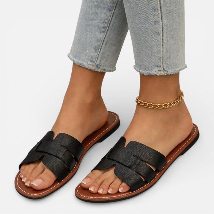 Leather Women's Sandals Open Toe Comfort Flat