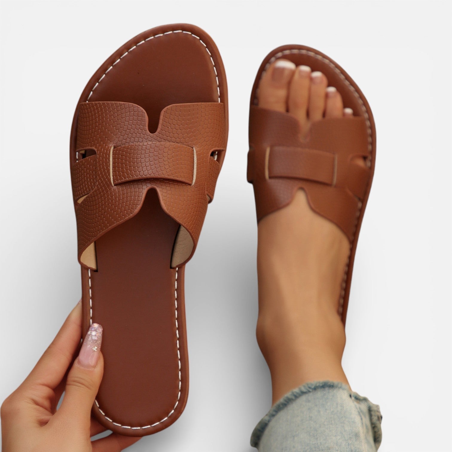 Leather Women's Sandals Open Toe Comfort Flat