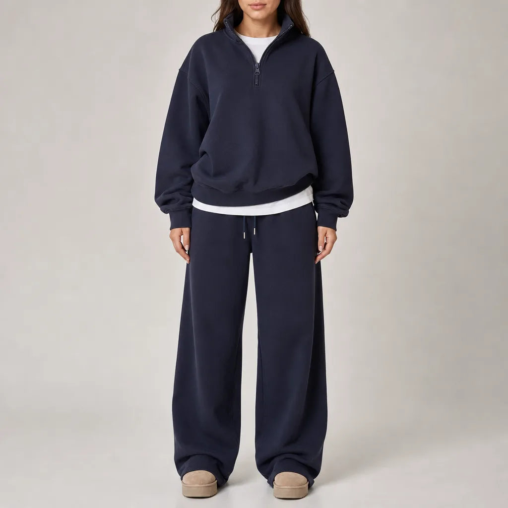 Women's Half Zip Cotton Lounge Set Relaxed Tracksuit