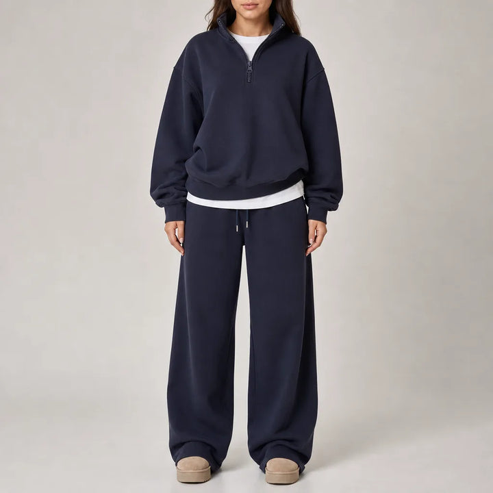Women's Half Zip Cotton Lounge Set Relaxed Tracksuit