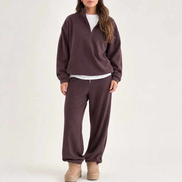 Women's Half Zip Cotton Lounge Set Relaxed Tracksuit