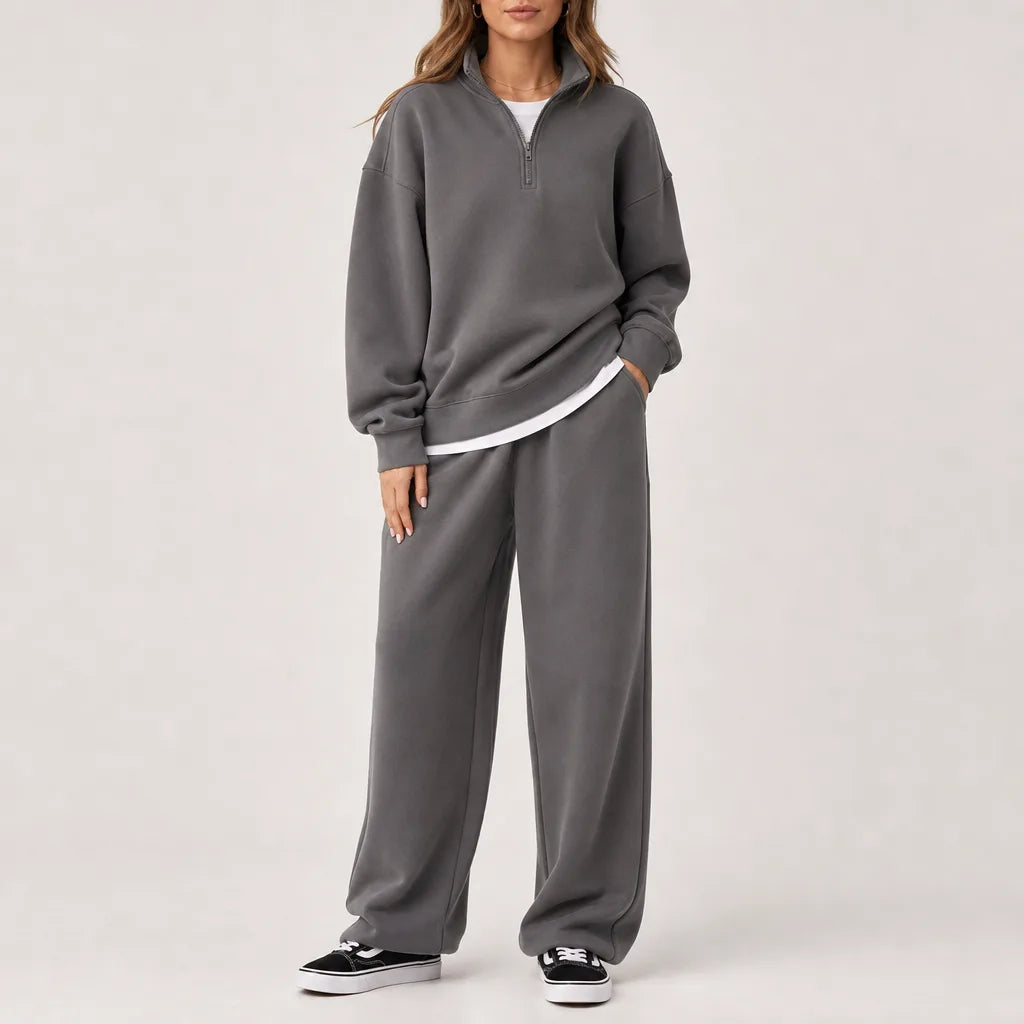 Women's Half Zip Cotton Lounge Set Relaxed Tracksuit