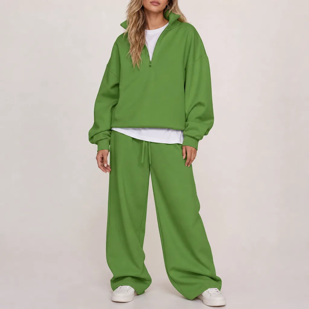 Women's Half Zip Cotton Lounge Set Relaxed Tracksuit