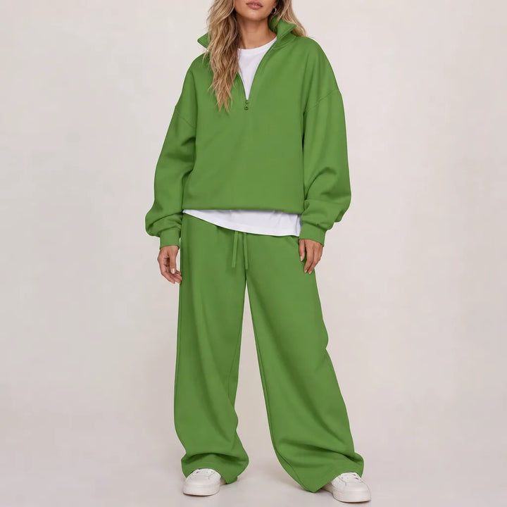 Women's Half Zip Cotton Lounge Set Relaxed Tracksuit