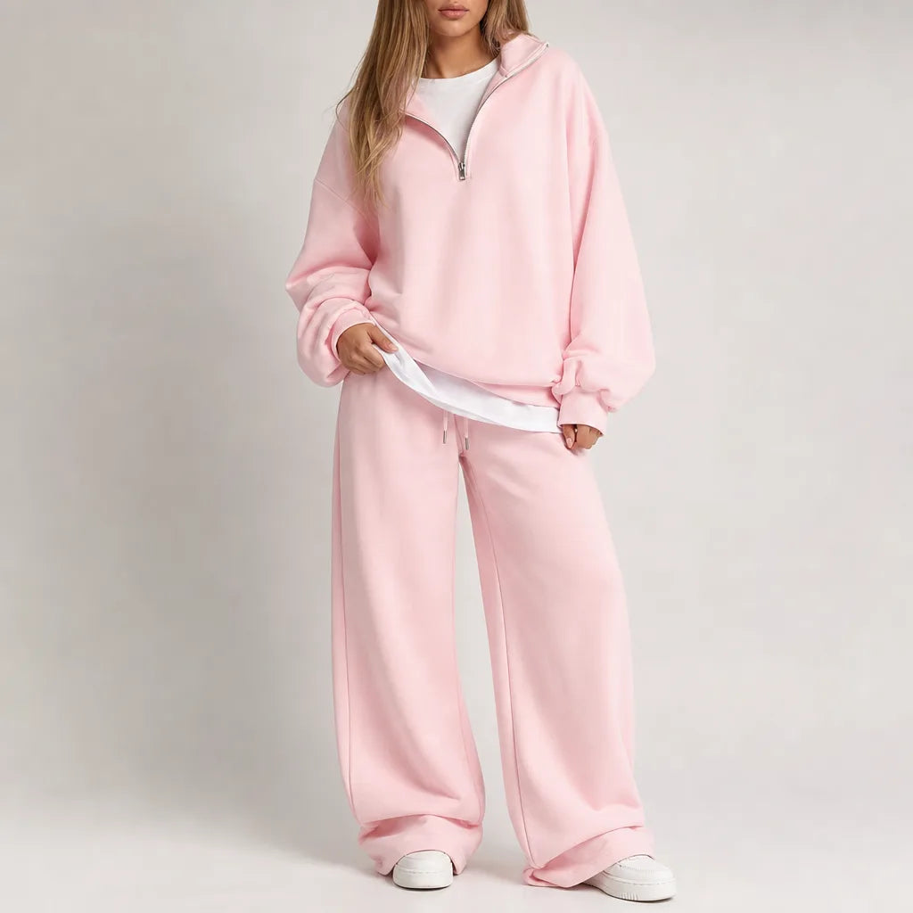 Women's Half Zip Cotton Lounge Set Relaxed Tracksuit