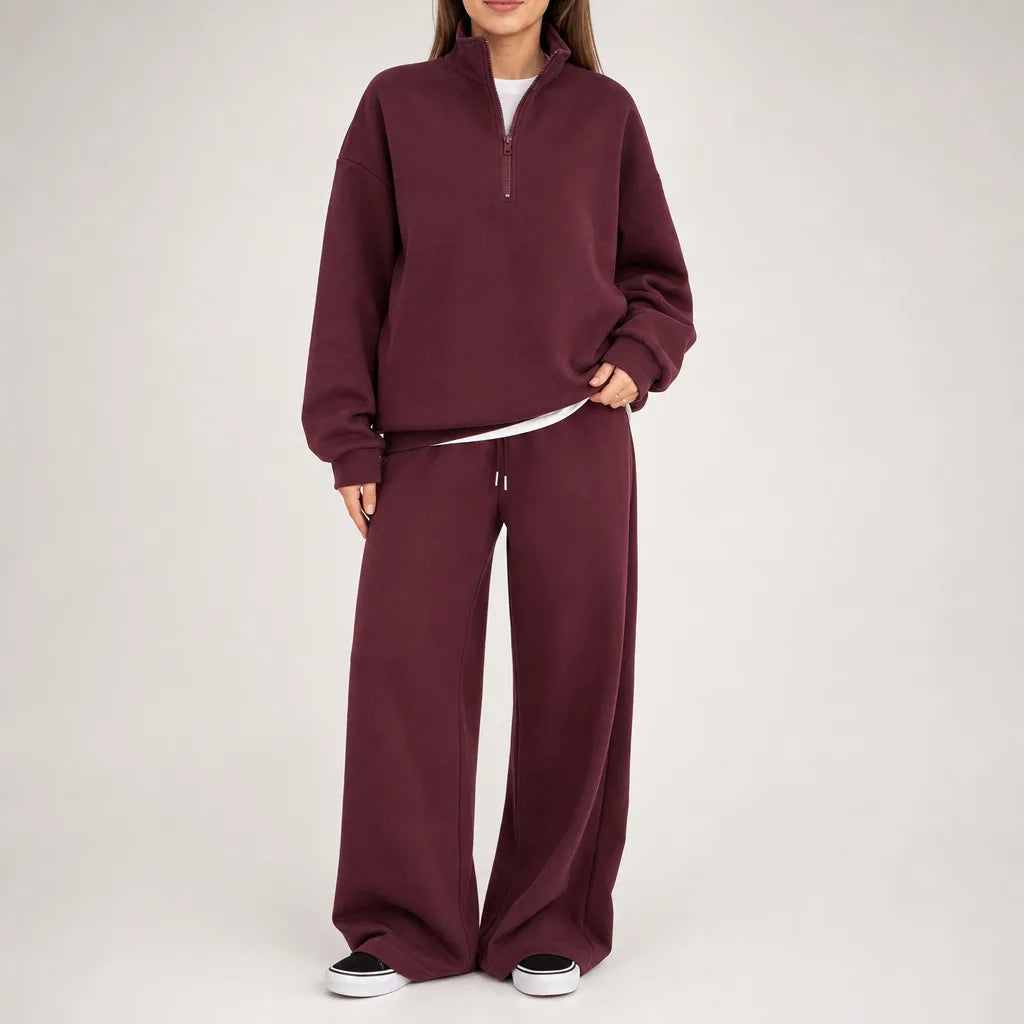 Women's Half Zip Cotton Lounge Set Relaxed Tracksuit