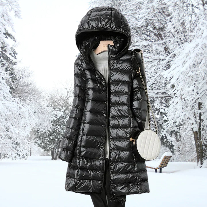 Linda | Women's Quilted Hooded Puffer Jacket with Full Zip and Long Sleeves