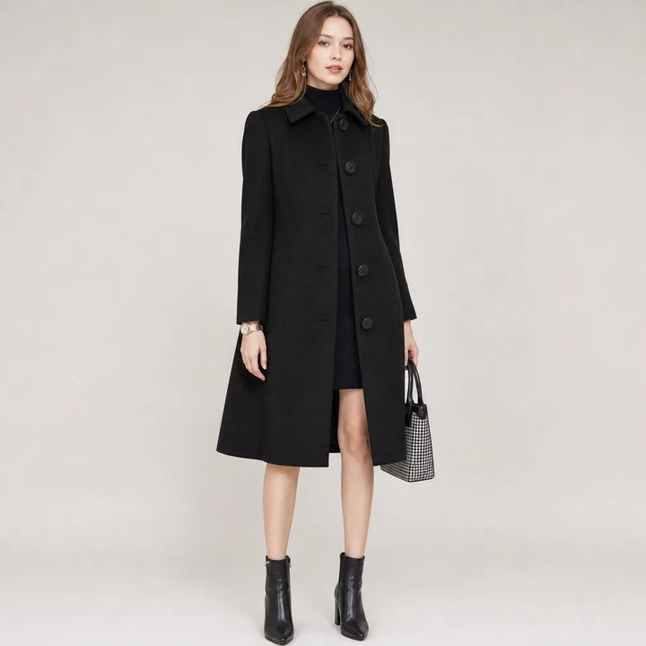 Winter Trench Coat Women Button Front Structured Long Coat