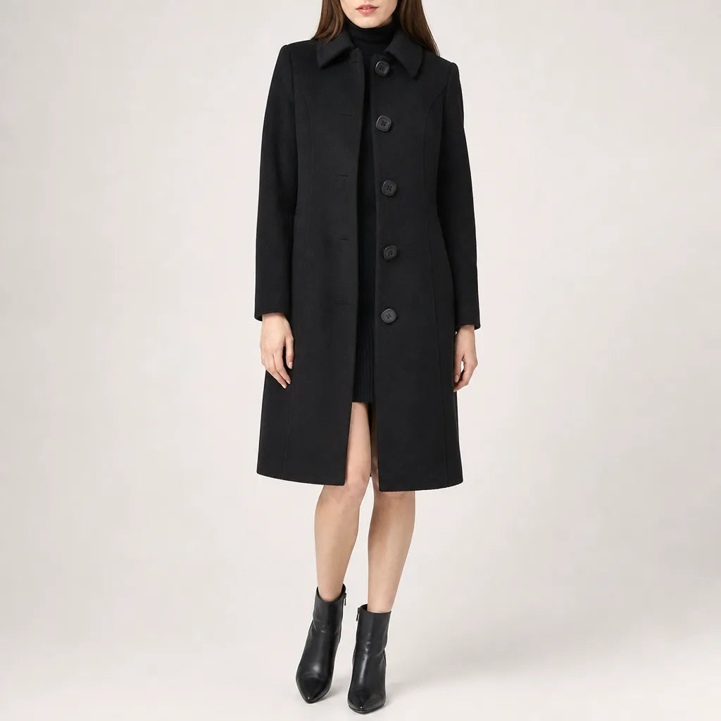 Winter Trench Coat Women Button Front Structured Long Coat