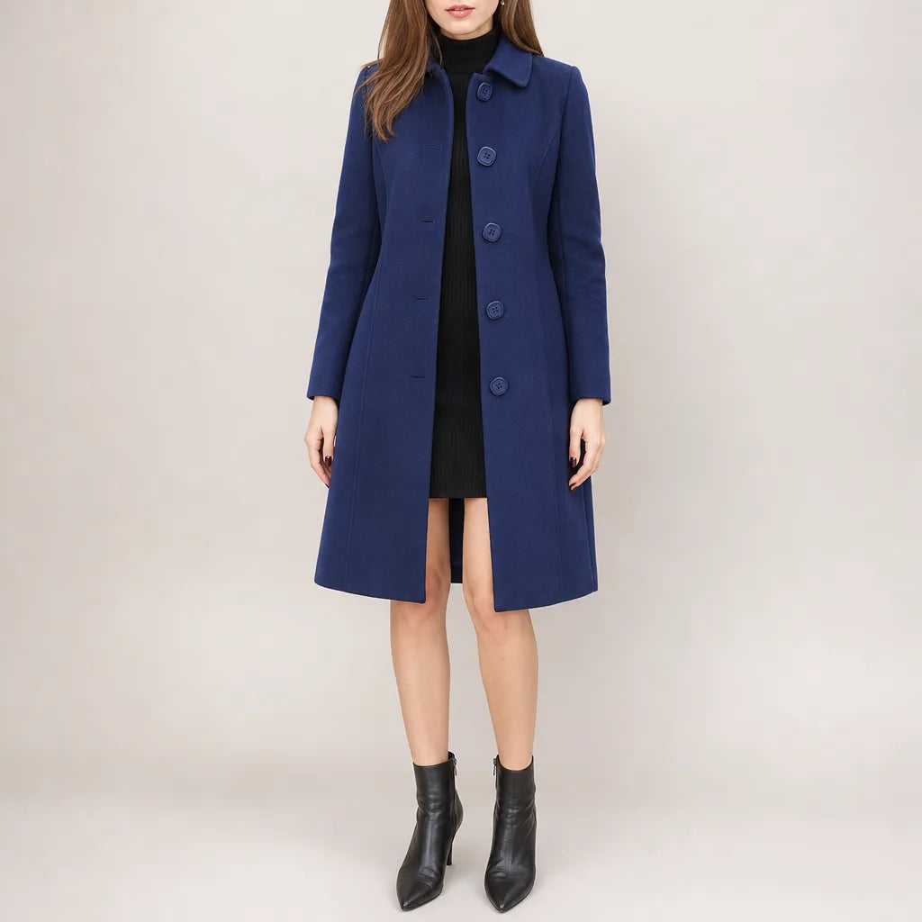 Winter Trench Coat Women Button Front Structured Long Coat