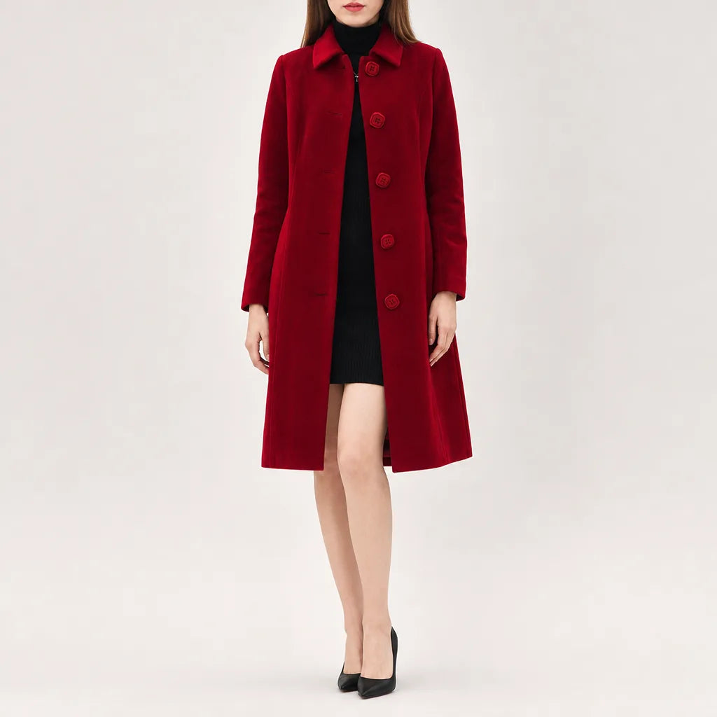 Winter Trench Coat Women Button Front Structured Long Coat