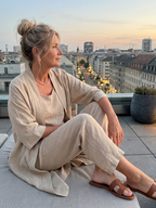 Linnen 3-Delige Set Dames Mouwloos Top Wijde Broek Cardigan