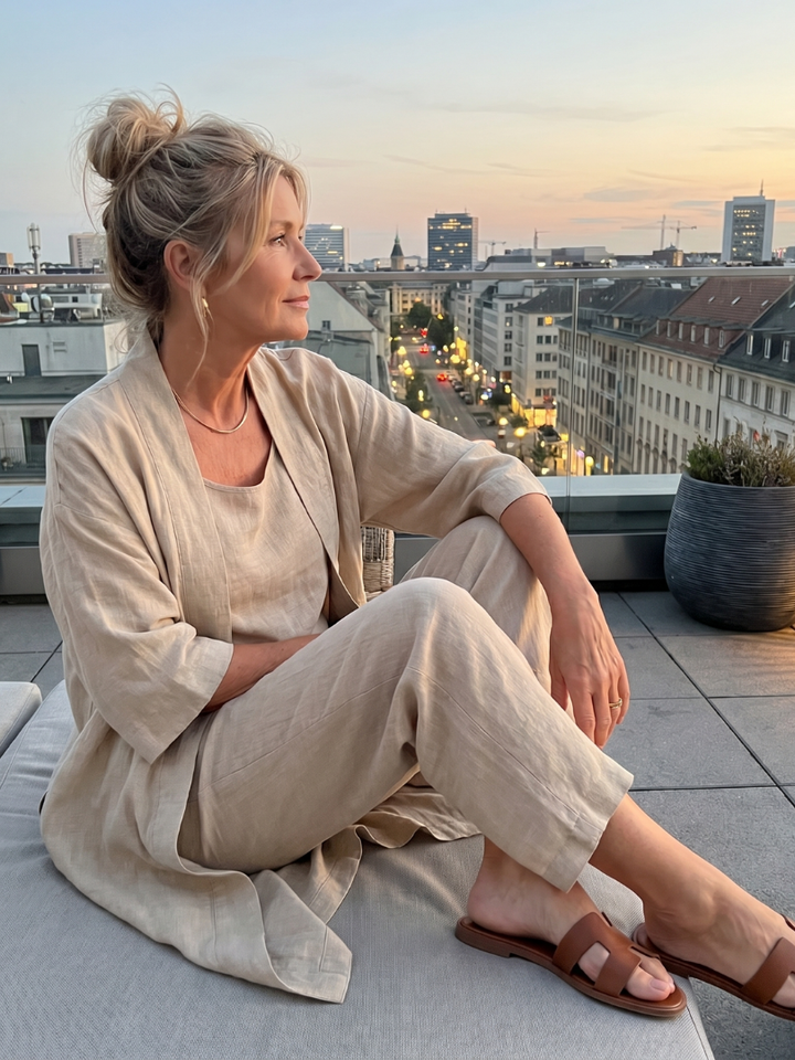 Linnen 3-Delige Set Dames Mouwloos Top Wijde Broek Cardigan
