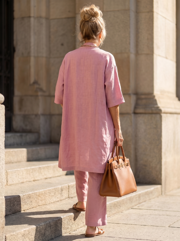 Linnen 3-Delige Set Dames Mouwloos Top Wijde Broek Cardigan