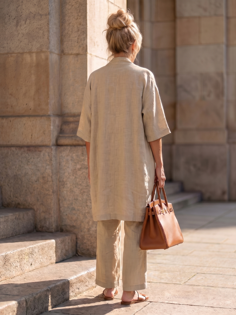 Linnen 3-Delige Set Dames Mouwloos Top Wijde Broek Cardigan