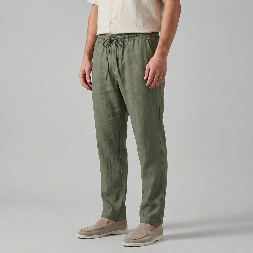 Men's Wide-Leg Linen Pants - Casual Drawstring Trousers
