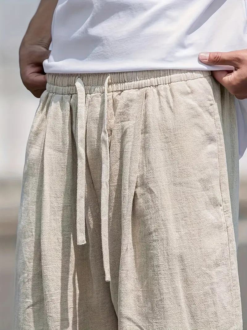 Men's White Linen Trousers - Casual Wide-Leg Summer Pants