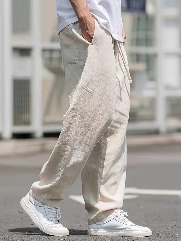 Men's White Linen Trousers - Casual Wide-Leg Summer Pants