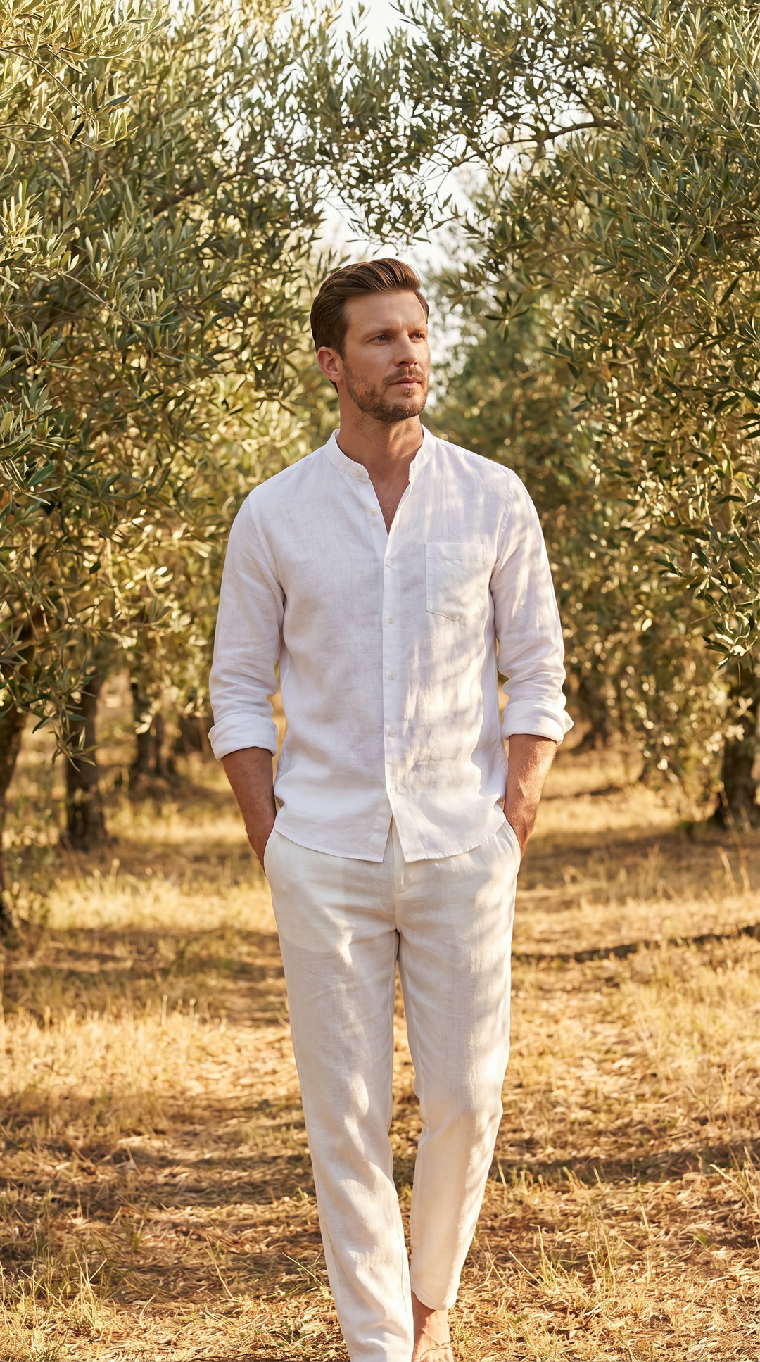 Linnen Co-Ord Set Heren Lange Mouwen Casual