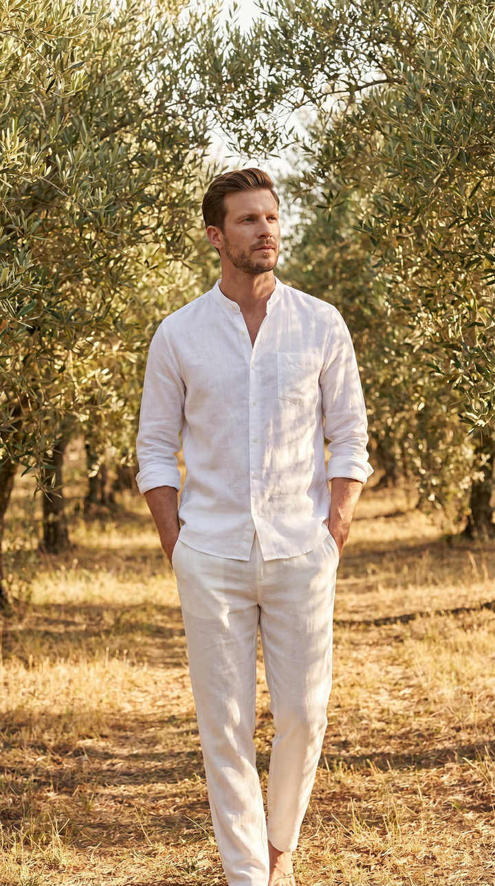 Linnen Co-Ord Set Heren Lange Mouwen Casual