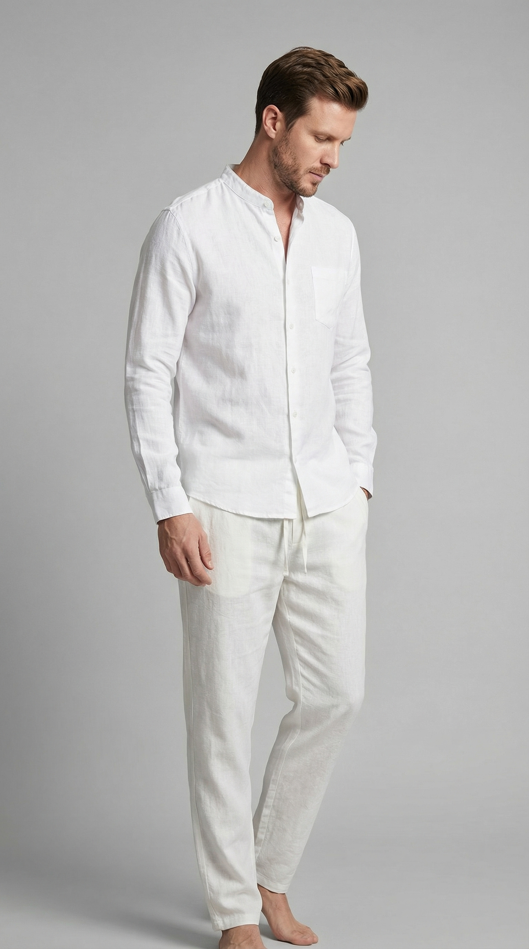 Linnen Co-Ord Set Heren Lange Mouwen Casual