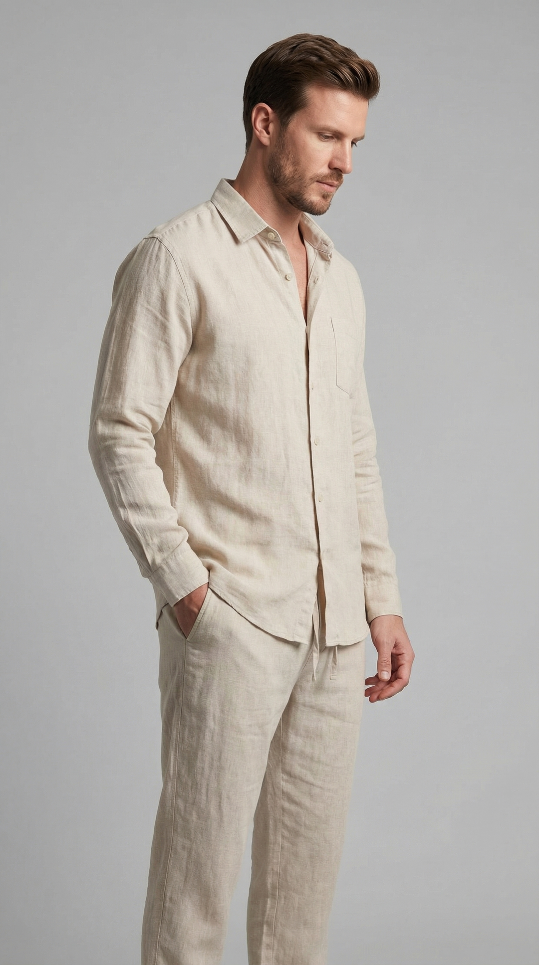 Linnen Co-Ord Set Heren Lange Mouwen Casual