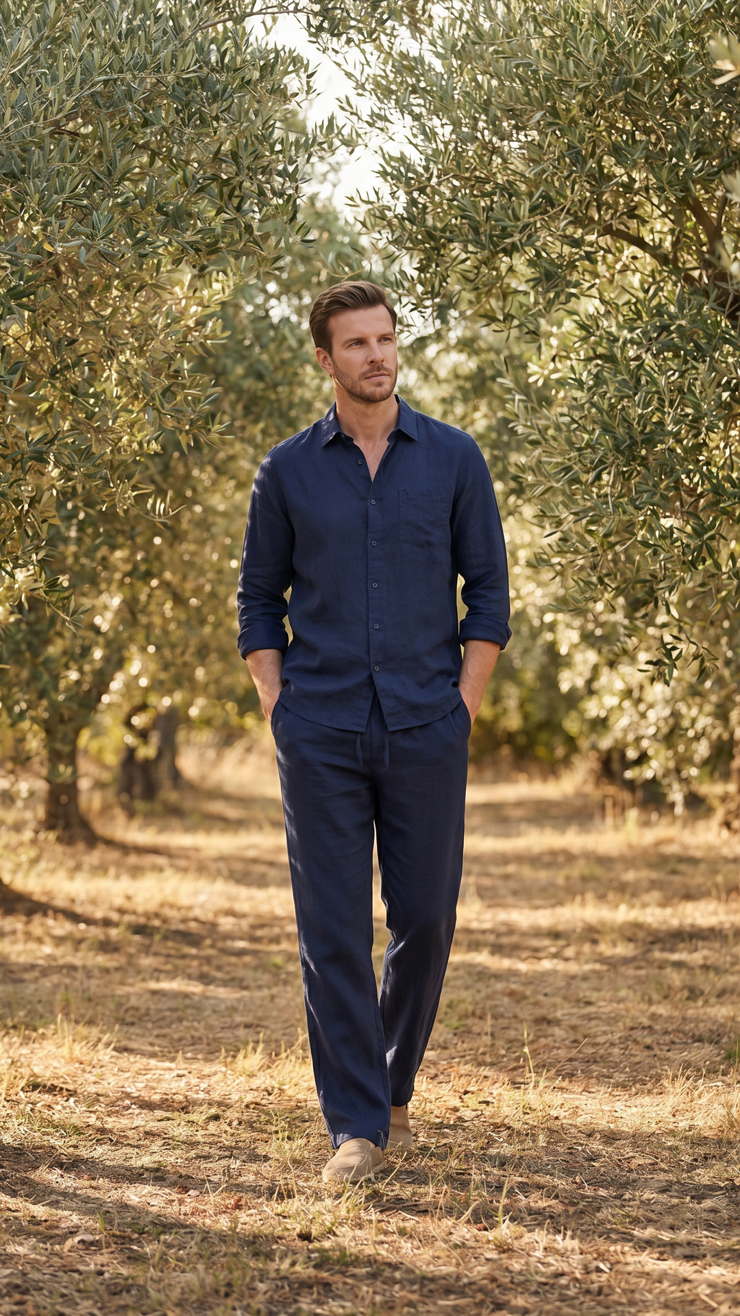 Linnen Co-Ord Set Heren Lange Mouwen Casual