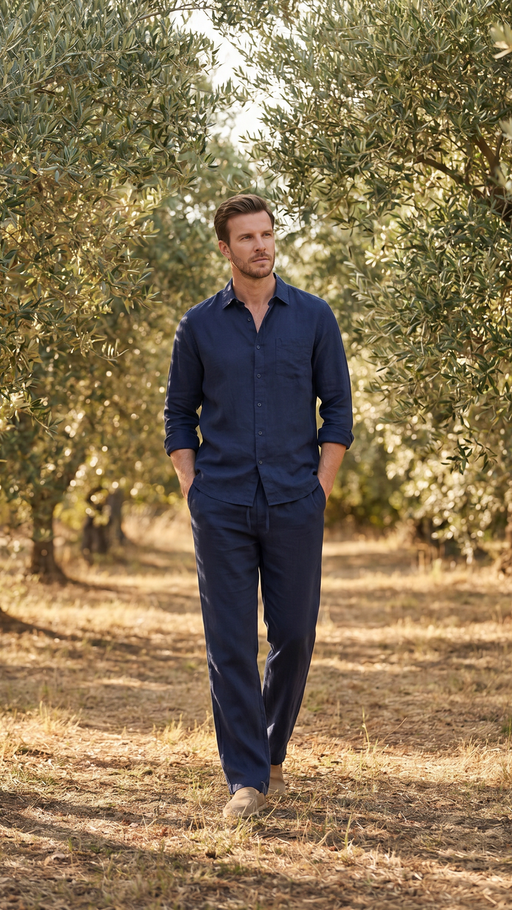Linnen Co-Ord Set Heren Lange Mouwen Casual