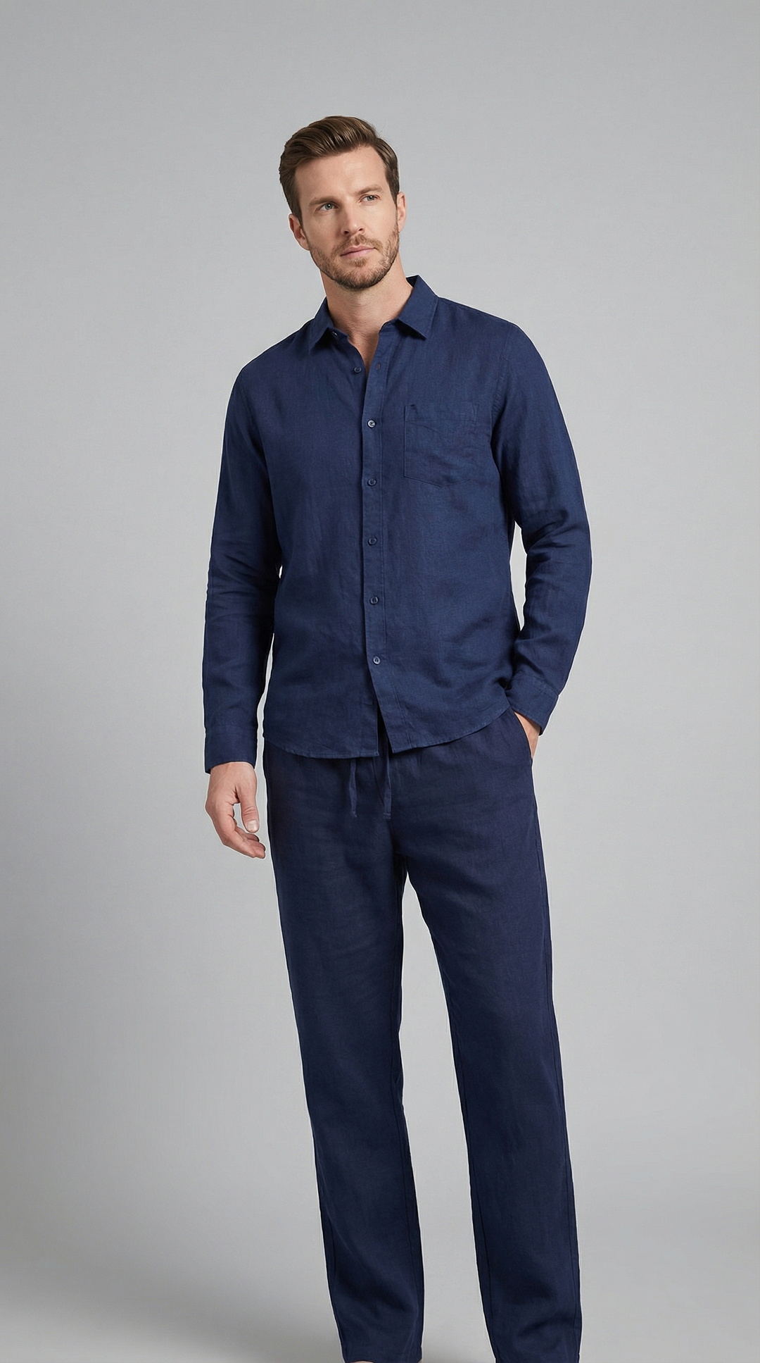 Linnen Co-Ord Set Heren Lange Mouwen Casual
